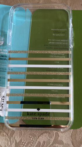 Kate Spade Phone Case For iPhone XR Clear with Gold Glitter/White/gold Stripes