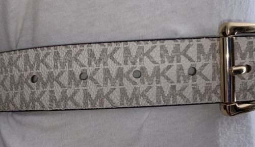 MICHAEL KORS BELT VANILLA MK LOGO WITH TRIPLE BELT LOOP WITH GOLD BUCKLE