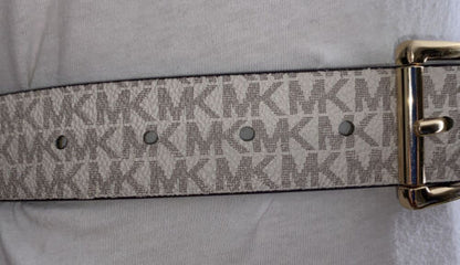 MICHAEL KORS BELT VANILLA MK LOGO WITH TRIPLE BELT LOOP WITH GOLD BUCKLE