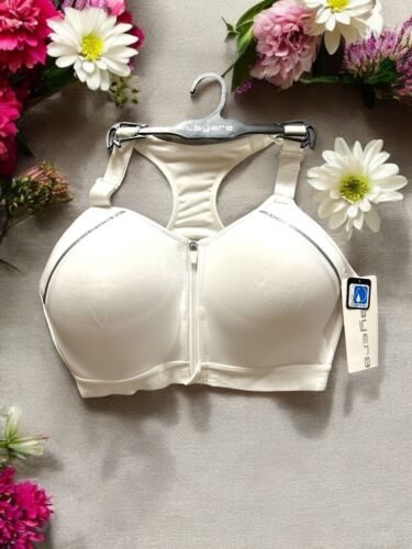 LAYER 8 MAXIMUM SUPPORT SIZE 1XL Sports Bra White~Fitted Front Zipper~GREAT FIT!