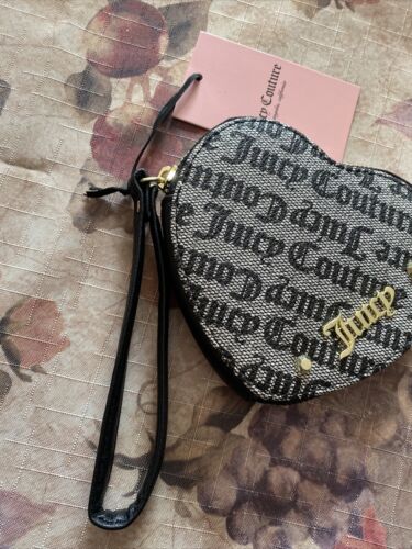 JUICY COUTURE BLACK AND GRAY HEART SHAPED COIN PURSE 5”D X 4.5” L X 1 “D