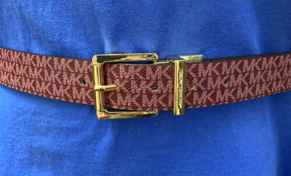 MICHAEL KORS BELT REVERSIBLE MK LOGO VIOLET TO WHITE GOLD BUCKLE WOW!!