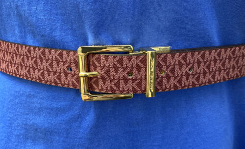 MICHAEL KORS BELT REVERSIBLE MK LOGO VIOLET TO WHITE GOLD BUCKLE WOW!!