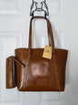 Patricia Nash Set~Isla Wristlet & Treviso Large Tote Shoulder Bag Brown Leather