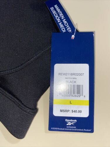 REEBOK MATCH BRA BLACK /BLACK MESH REW211BR02006 LARGE MSRP $40 NEW
