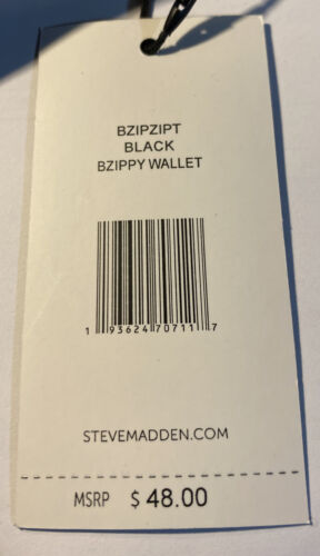 STEVE MADDEN WALLET WRISTLET BLACK WRAP AROUND LOGO SMOOTH TEXTURED