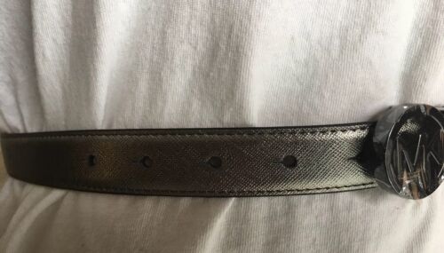 MICHAEL KORS BELT REVERSIBLE NICKEL/BURGUNDY SKINNY With MK LOGO CIRCLE BUCKLE