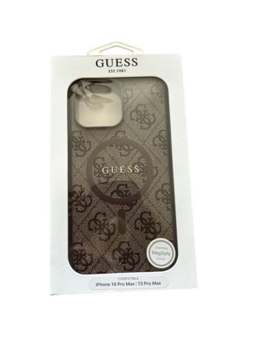 Guess Slim Profile~Protective Case iPhone 13 & 14 ProMax~Brown Logo REAR FIND
