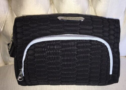 AIMEE KESTENBERG ISABELA LARGE ZIP AROUND BLACK QUILT W/LIGHT BLUE TRIM T00145