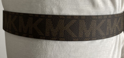 MICHAEL KORS BELT BROWN MK LOGO PRINT WITH GOLD BUCKLE WITH STUDDED LOOP "RETRO"