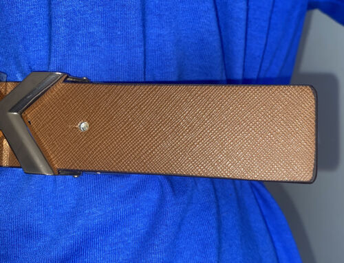 MICHAEL KORS BELT VANILLA/LUGGAGE PRINTED MK LOGO WITH GOLD MK LOGO BUCKLE XL