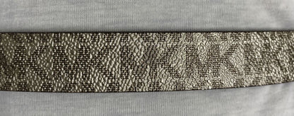 Michael Kors belt glittery gold printed MK logo gold rectangle buckle "Skinny" M