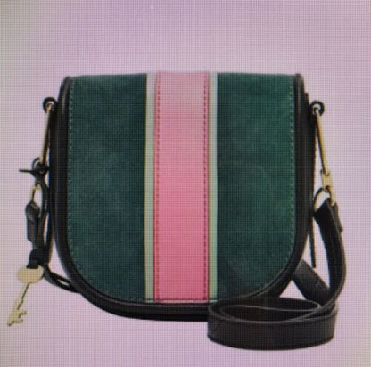 FOSSIL RUMI Alpine Green Crossbody Handbag Saddle Leather/Suede ZB7393307 $158