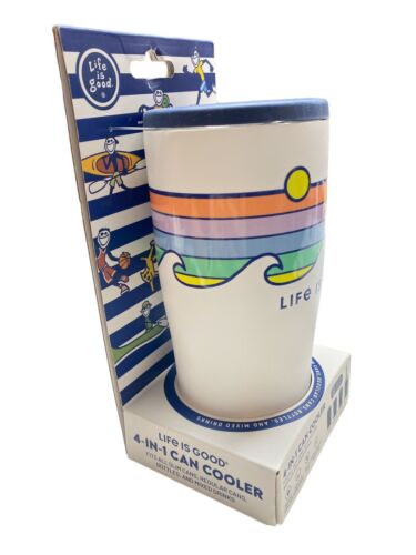 NIP Life is Good 4-in-1 Can Cooler White Waves Fits Slim/ Regular Cans
