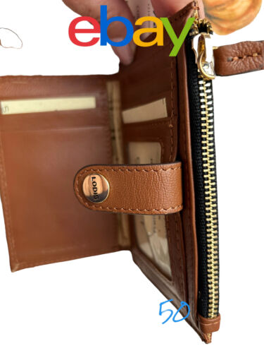 LODIS Coin Purse Bifold Card Wallet COGNAC Genuine Leather-ABSOLUTELY BEAUTIFUL!