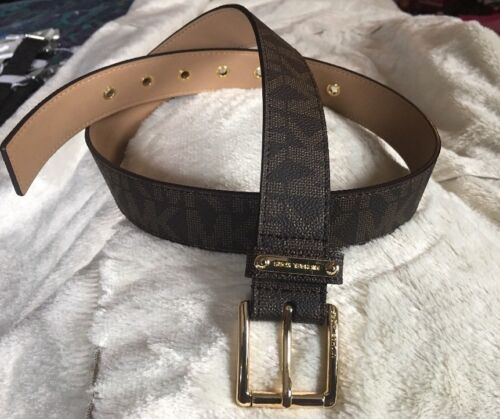 MICHAEL KORS BELT CHOCOLATE MK LOGO GOLD BUCKLE WITH GOLD EYELETS NICE