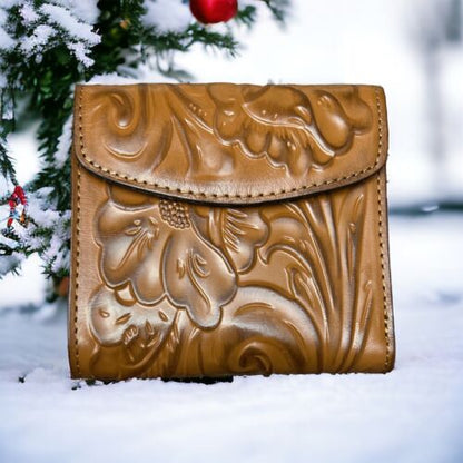 Patricia Nash Reiti Genuine Tooled Leather RFID Wallet Cognac P409244 NWT $109