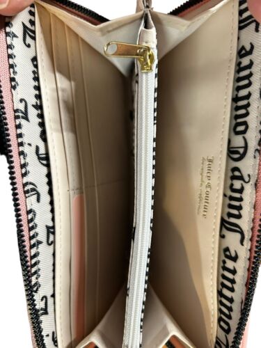 JUICY COUTURE WALLET ORGANIZER- CLUTCH PLATE LOGO & ZIP AROUND~PRETTY BOW LARGE