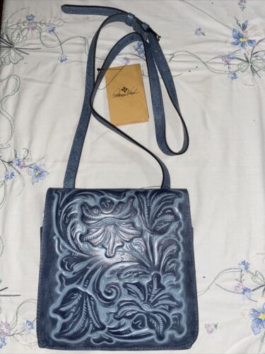 PATRICIA NASH GIRONA NWT BRNTL SAFFLOWER BLUE TOOLED LEATHER XBDY BAG-REAR FIND!