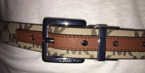 MICHAEL KORS BELT REVERSIBLE TAN/LUGGAGE WITH MK PRINTED LOGO SKINNY MK STYLE!!