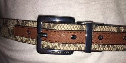MICHAEL KORS BELT REVERSIBLE TAN/LUGGAGE WITH MK PRINTED LOGO SKINNY MK STYLE!!
