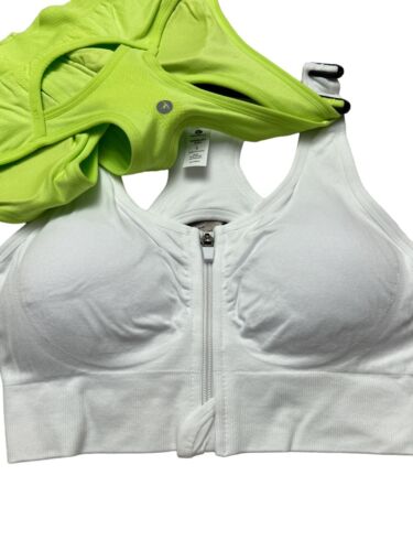 90 Degree By Reflex High Perform~Full Support Sport Bra 2 Set~Green&White~Large