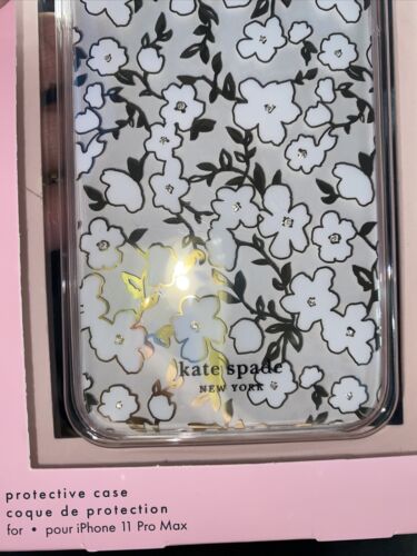 KATE SPADE CASE iPHONE 11  CLEAR -TINY WHITE FLOWER RHINESTONE GOLD FOIL