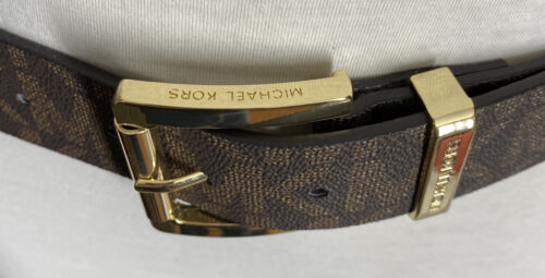 MICHAEL KORS BELT CHOCOLATE WITH LARGE MK LOGO WITH GOLD BUCKLE NICE!!!