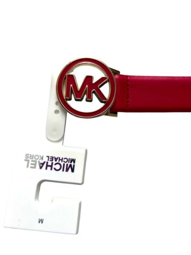 MICHAEL KORS BELT  RASPBERRY ~ROUND MK LOGO GOLD BUCKLE~556361C~MSRP $68~ MED