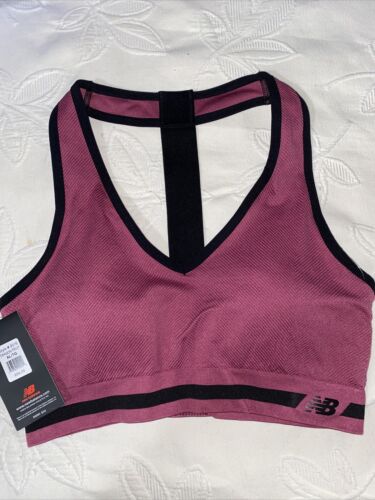 New Balance Medium Impact Sports Bra Style # 2016 Dragon Fruit/Black Size XL NEW