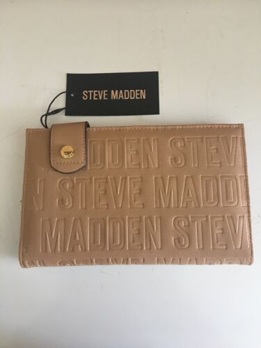 STEVE MADDEN Bifold WALLET, CLUTCH Camel STAMPED Gold Hardware NEW