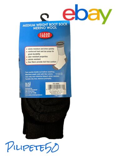 Clear Creek Medium Weight Boot Sock Merino Wool Blend Size 6-12
