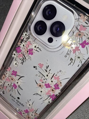 Kate Spade Phone Case 13 Pro Floral Metallic Rhinestones￼ iPhone NIB BEAUTIFUL!