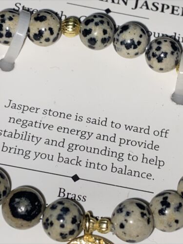 Shivam Dalmatian Jasper Gemstone~Brass 8" Bracelet~Strength, Clarity & Grounding