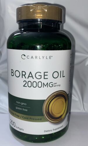Borage Oil Softgels 2000mg | 200 Count | Cold Pressed, Hexane Free | by Carlyle