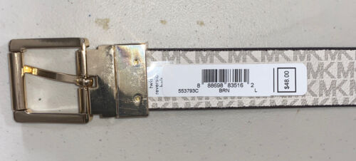 Michael Kors Belt Reversible Brown to Vanilla MK Logo Both Sides Gold Buckle