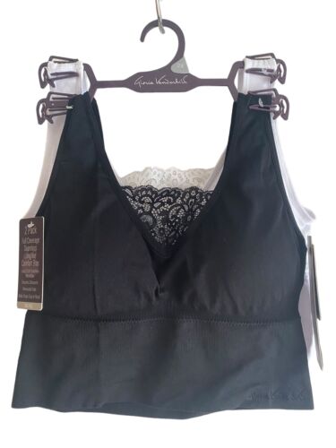 GLORIA VANDERBILT Set of 2 Black / White Longline Comfort SPORT BRA~2X~FEMININE!