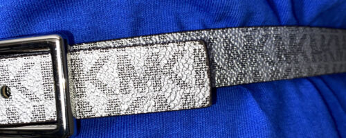 Michael Kors belt glittery Silver MK logo Silver rectangle buckle "Skinny" S