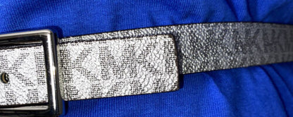 Michael Kors belt glittery Silver MK logo Silver rectangle buckle "Skinny" S