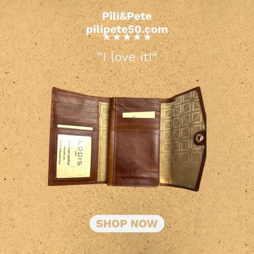 LODIS Mónica Large Flap Trifold Wallet~ Glaze Leather Genuine~Brown~UNIQUE