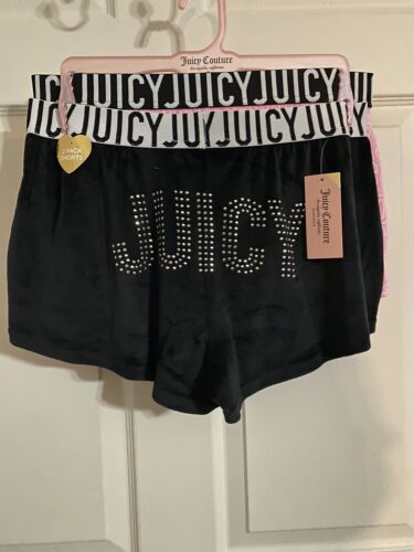 JUICY COUTURE BLACK & PINK VELOUR RHINSTONES LOGO~JC1751~ SLEEP SHORTS ALL SIZES