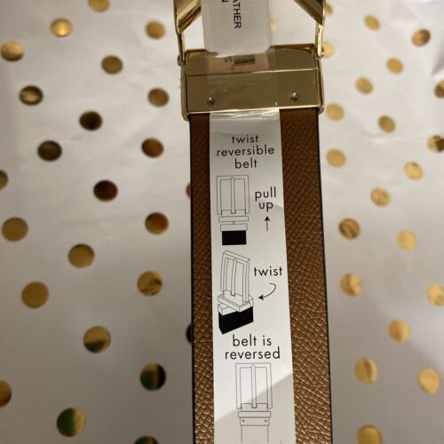 Michael Kors Belt Reversible Black to Luggage (Tan) Leather Gold MK Logo Buckle