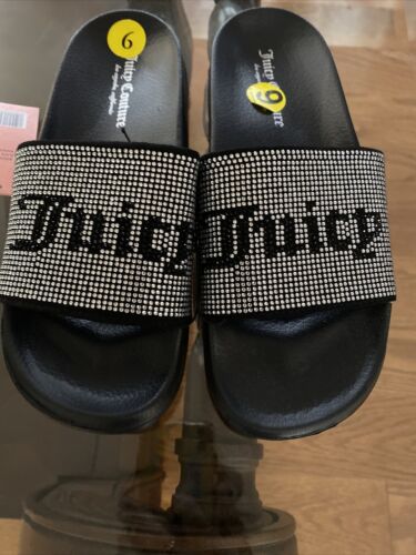 NWT JUICY COUTURE WANDER SLIDE SANDALS FLIP FLOPS BLACK 9 M
