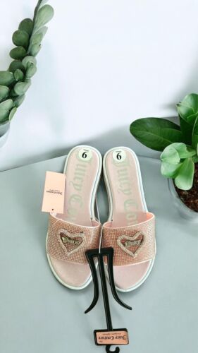 JUICY COUTURE YOUR LOVE PINK BLUSH RHINESTONES BLING SLIDES SANDAL Size 8M~NWT