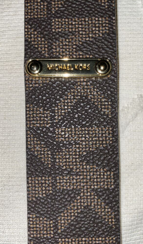 MICHAEL KORS BELT CHOCOLATE MK LOGO MK NAME PLATE WITH MK CHARM GOLD BUCKLE WOW!