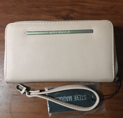 STEVE MADDEN WALLET WRISTLET BLUSH SMOOTH TEXTURED SILVER ZIPPER "CLASSY"
