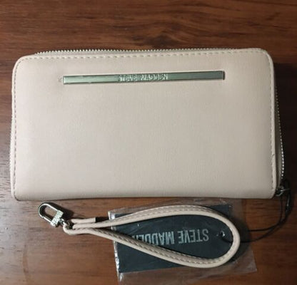 STEVE MADDEN WALLET WRISTLET BLUSH SMOOTH TEXTURED SILVER ZIPPER "CLASSY"