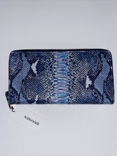 BRAHMIN Skyler Marine Seville Blue Python Embossed Leather Wristlet/Wallet NEW