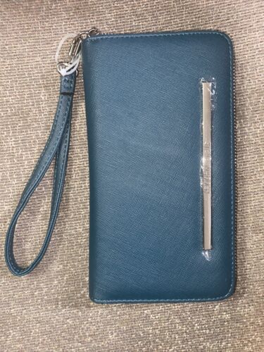 STEVE MADDEN WALLET WRISTLET TEAL GREEN SMOOTH TEXTURED SILVER ZIPPER~REAR FIND!
