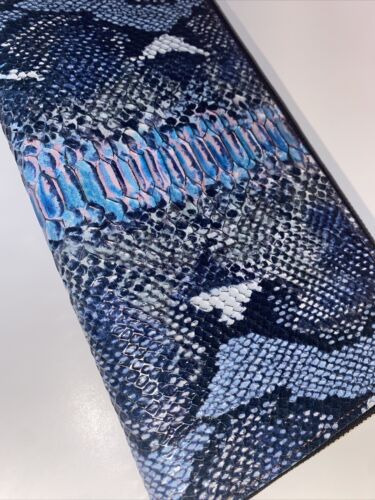 BRAHMIN Skyler Marine Seville Blue Python Embossed Leather Wristlet/Wallet NEW
